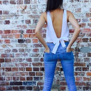 NEW 100% White Linen crop top- Open Back